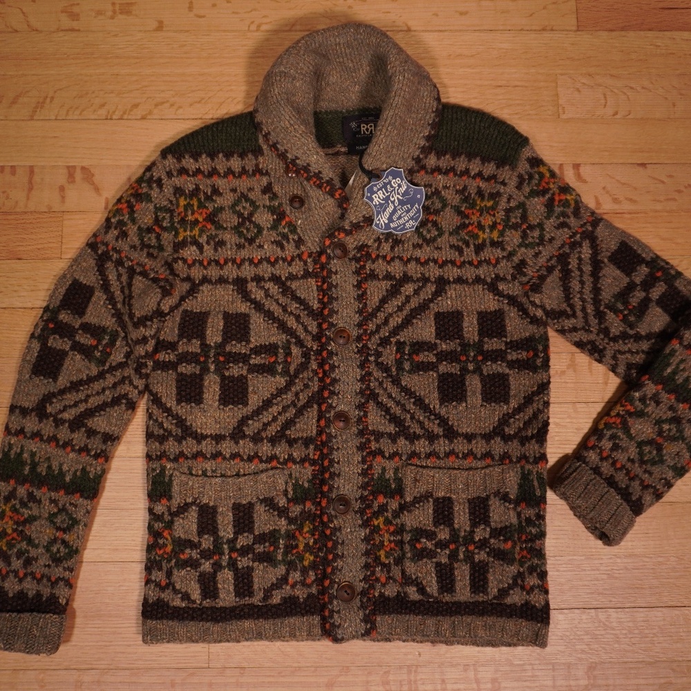 RRL Double RL Ralph Lauren Hand-Knit Fair Isle & Mallard Cardigan XS Brand New